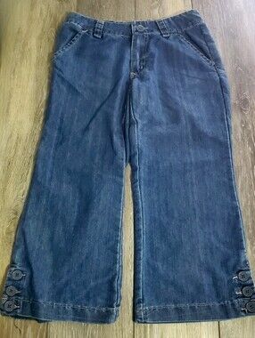 Cherokee Girl's Medium Wash 4 Pocket Wide Leg Denim Jeans with Buttons Size 14